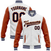 Custom White Navy-Texas Orange Bomber Full-Snap Varsity Letterman Two Tone Jacket