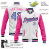 Custom White Light Blue Black-Pink Bomber Full-Snap Varsity Letterman Two Tone Jacket