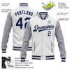 Custom White Navy-Gray Bomber Full-Snap Varsity Letterman Two Tone Jacket