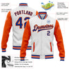 Custom White Royal-Orange Bomber Full-Snap Varsity Letterman Two Tone Jacket