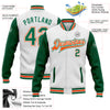 Custom White Kelly Green-Orange Bomber Full-Snap Varsity Letterman Two Tone Jacket