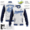 Custom White Light Blue-Navy Bomber Full-Snap Varsity Letterman Two Tone Jacket