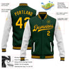 Custom Green Gold-Black Bomber Full-Snap Varsity Letterman Two Tone Jacket