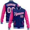 Custom Royal White-Pink Bomber Full-Snap Varsity Letterman Two Tone Jacket