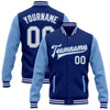 Custom Royal White-Light Blue Bomber Full-Snap Varsity Letterman Two Tone Jacket