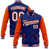 Custom Royal White-Orange Bomber Full-Snap Varsity Letterman Two Tone Jacket