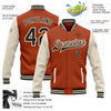 Custom Texas Orange Black-Cream Bomber Full-Snap Varsity Letterman Two Tone Jacket