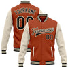 Custom Texas Orange Black-Cream Bomber Full-Snap Varsity Letterman Two Tone Jacket