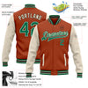 Custom Texas Orange Kelly Green Cream-Black Bomber Full-Snap Varsity Letterman Two Tone Jacket