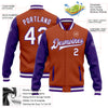 Custom Texas Orange White-Purple Bomber Full-Snap Varsity Letterman Two Tone Jacket