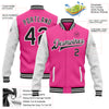 Custom Pink Black-White Bomber Full-Snap Varsity Letterman Two Tone Jacket