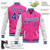 Custom Pink Royal-White Bomber Full-Snap Varsity Letterman Two Tone Jacket