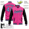 Custom Pink Light Blue-Black Bomber Full-Snap Varsity Letterman Two Tone Jacket