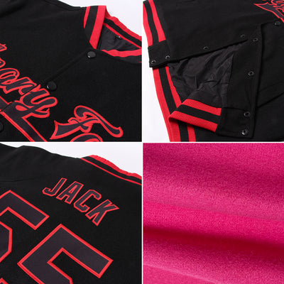 Custom Pink Aqua-Black Bomber Full-Snap Varsity Letterman Two Tone Jacket