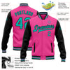 Custom Pink Aqua-Black Bomber Full-Snap Varsity Letterman Two Tone Jacket