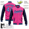 Custom Pink Light Blue-Navy Bomber Full-Snap Varsity Letterman Two Tone Jacket