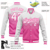 Custom Pink White 3D Pattern Design Bomber Full-Snap Varsity Letterman Jacket