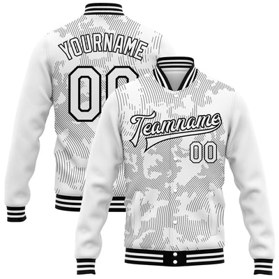 Custom White Black 3D Pattern Design Bomber Full-Snap Varsity Letterman Jacket