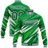 Custom Kelly Green White 3D Pattern Design Bomber Full-Snap Varsity Letterman Jacket