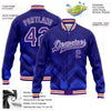 Custom Royal Purple-Orange 3D Pattern Design Bomber Full-Snap Varsity Letterman Jacket