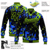 Custom Black Neon Green-Royal 3D Pattern Design Bomber Full-Snap Varsity Letterman Jacket