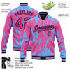 Custom Pink Light Blue-Black 3D Pattern Design Bomber Full-Snap Varsity Letterman Jacket