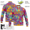 Custom Camo Gold-Purple Fluorescent Camouflage 3D Bomber Full-Snap Varsity Letterman Salute To Service Jacket