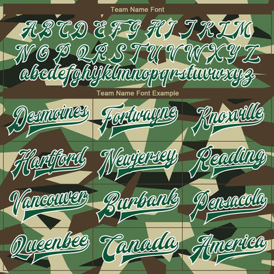 Custom Camo Kelly Green-White Geometric Camouflage 3D Bomber Full-Snap Varsity Letterman Salute To Service Jacket