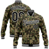 Custom Camo Black-White Geometric Camouflage 3D Bomber Full-Snap Varsity Letterman Salute To Service Jacket