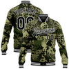 Custom Camo Black-White Geometric Camouflage 3D Bomber Full-Snap Varsity Letterman Salute To Service Jacket