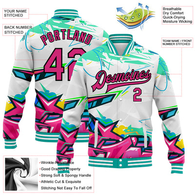 Custom Graffiti Pattern Pink-Black Abstract Splashes 3D Bomber Full-Snap Varsity Letterman Jacket