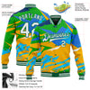 Custom Graffiti Pattern White-Kelly Green Hiphop Abstract Urban Street Art 3D Bomber Full-Snap Varsity Letterman Jacket