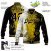 Custom Graffiti Pattern Black-Old Gold Grunge Art 3D Bomber Full-Snap Varsity Letterman Jacket