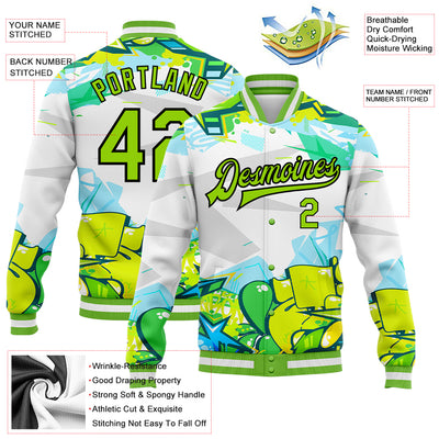 Custom Graffiti Pattern Neon Green-Black Trendy Abstract Urban Street Art 3D Bomber Full-Snap Varsity Letterman Jacket