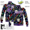 Custom Graffiti Pattern Purple-White Hand Painted Flowers 3D Bomber Full-Snap Varsity Letterman Jacket