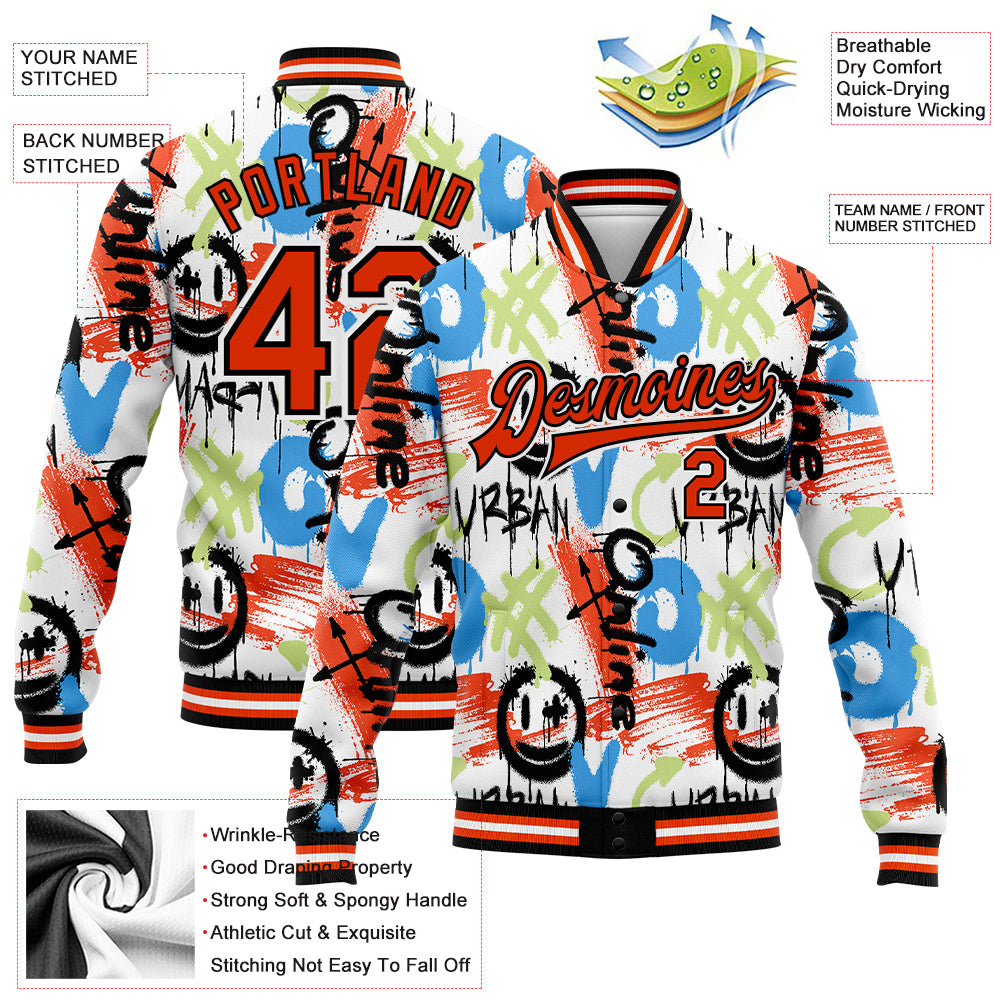 Custom Graffiti Pattern Varsity Letterman Jacket Royal-White