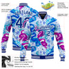 Custom Graffiti Pattern Royal-White Abstract Hand Drawn 3D Bomber Full-Snap Varsity Letterman Jacket