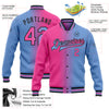 Custom Light Blue Pink-Black Bomber Full-Snap Varsity Letterman Gradient Fashion Jacket