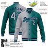 Custom Teal Gray-Navy Bomber Full-Snap Varsity Letterman Gradient Fashion Jacket