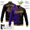 Custom Black Purple-Gold Bomber Full-Snap Varsity Letterman Gradient Fashion Jacket