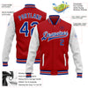 Custom Red Royal-White Bomber Full-Snap Varsity Letterman Two Tone Jacket