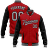 Custom Red Gray-Black Bomber Full-Snap Varsity Letterman Two Tone Jacket