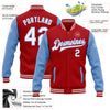 Custom Red White-Light Blue Bomber Full-Snap Varsity Letterman Two Tone Jacket