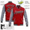 Custom Red Black-Gray Bomber Full-Snap Varsity Letterman Two Tone Jacket