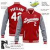 Custom Red White-Gray Bomber Full-Snap Varsity Letterman Two Tone Jacket