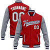 Custom Red White Navy-Gray Bomber Full-Snap Varsity Letterman Two Tone Jacket