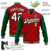 Custom Red White-Kelly Green Bomber Full-Snap Varsity Letterman Two Tone Jacket