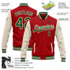 Custom Red Green-Cream Bomber Full-Snap Varsity Letterman Two Tone Jacket