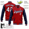 Custom Red White-Navy Bomber Full-Snap Varsity Letterman Two Tone Jacket