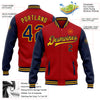 Custom Red Navy-Gold Bomber Full-Snap Varsity Letterman Two Tone Jacket